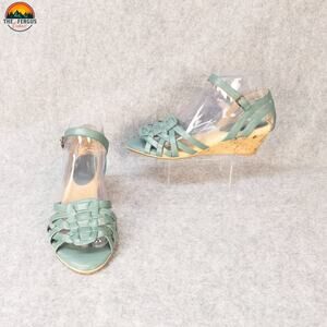 Softspots Pillow Top Strappy Sandals Teal Mary Jane Wedge Heels Women's Size 7M